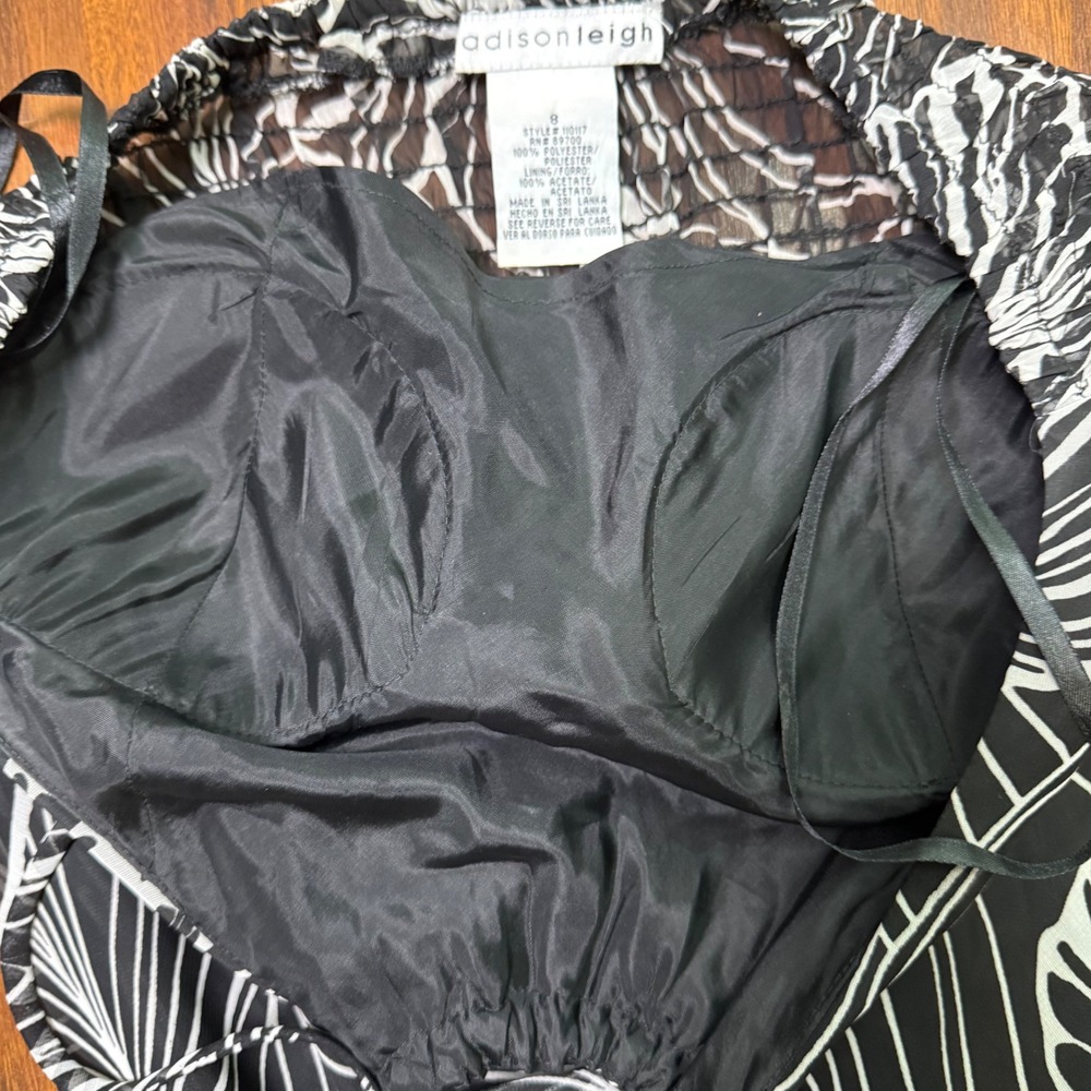 Madison Leigh Black White Floral Halter Dress Midi Chiffon Overlay Y2K Size 8 - Picture 7 of 8